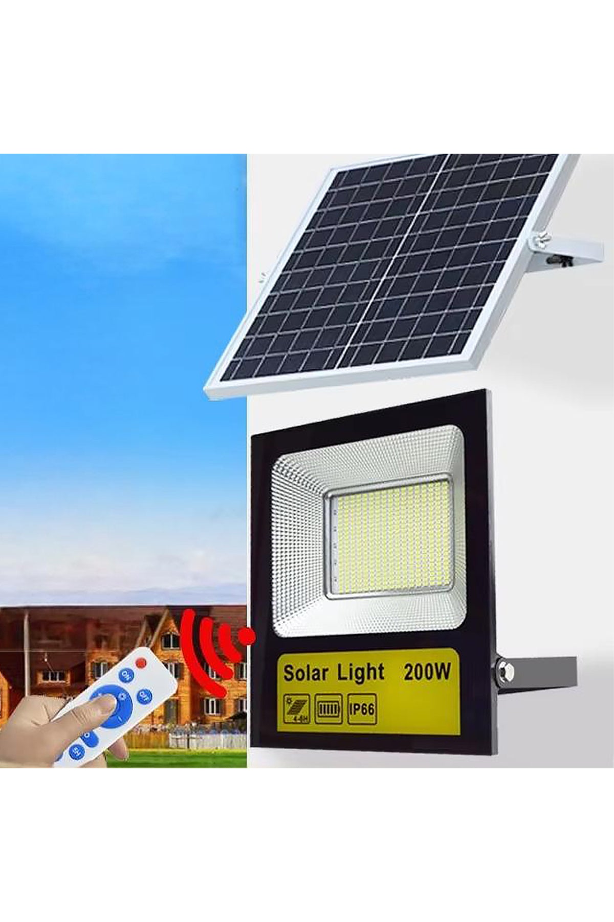 200 Watt Proje Tipi (Belediye Kalitesi) Güneş Enerjili Projektör| Su Geçirmez, Sensörlü, kumandalı