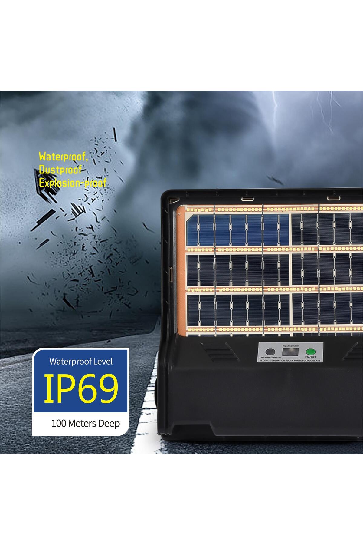 200W Çift Taraflı Güneş Enerjili Paneli Ultra İnce LED Projektör| Su Geçirmez, Sensörlü, kumandalı