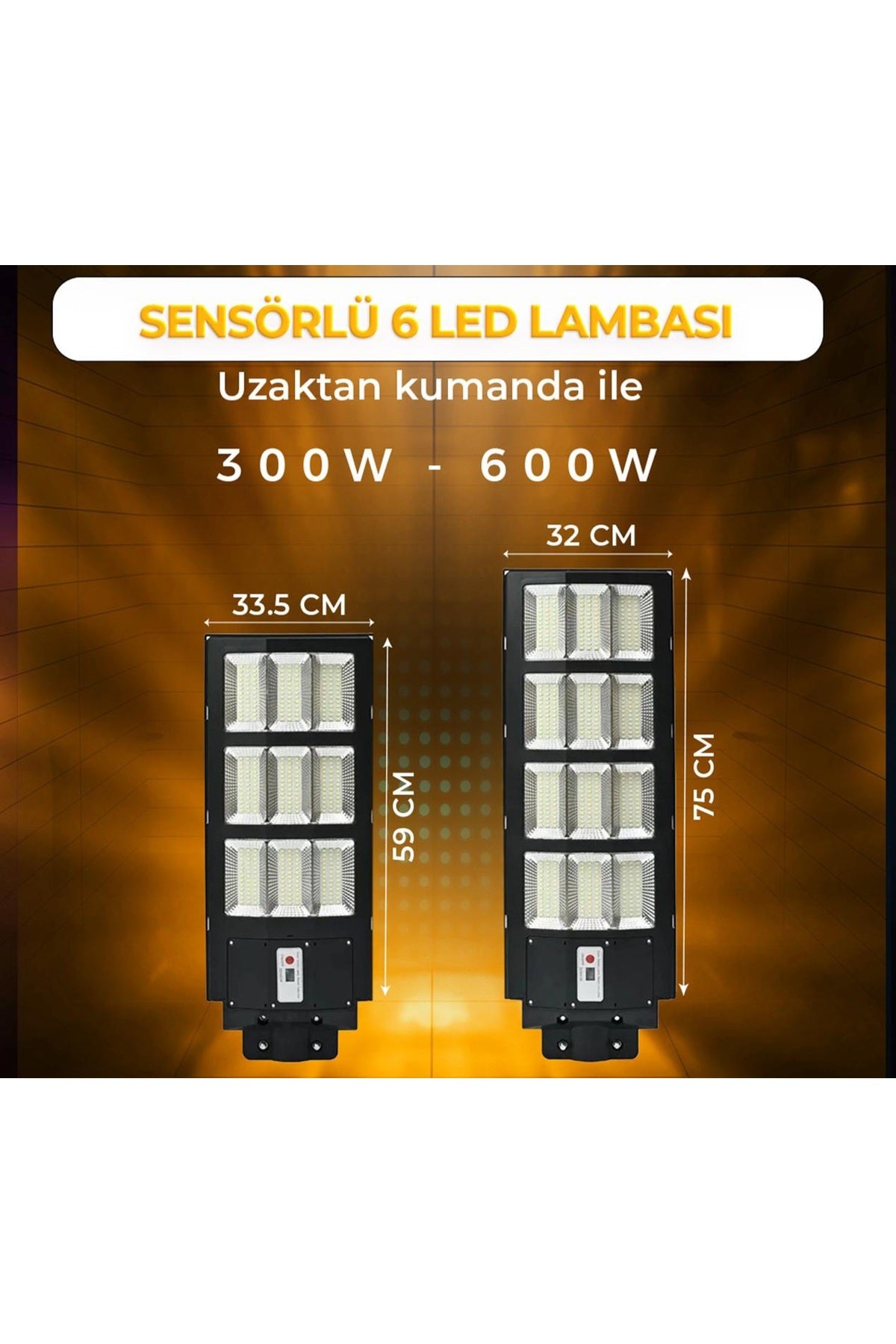 300W Hareket Sensörlü 6 Led Sokak Lambası| Su Geçirmez, Kumandalı, 3modlu