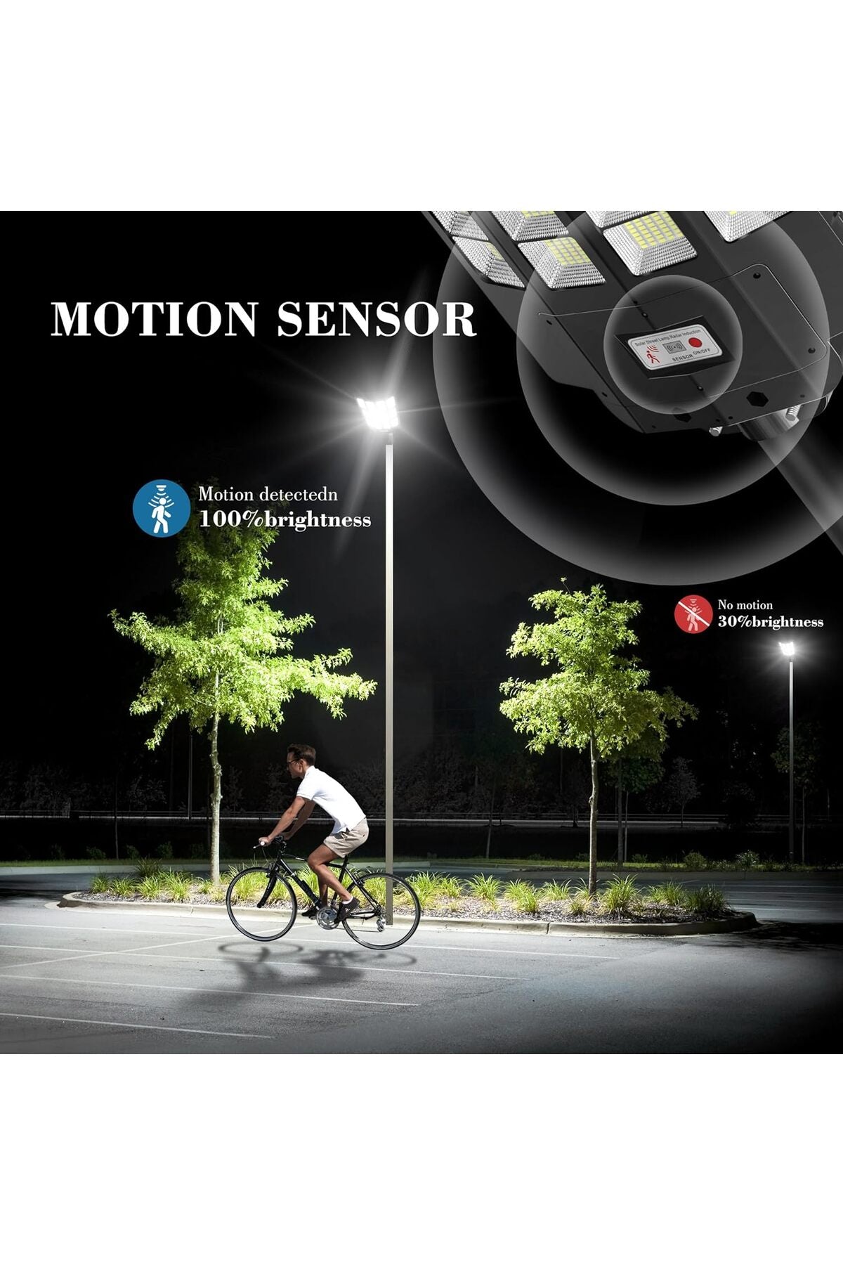 300W Hareket Sensörlü 6 Led Sokak Lambası| Su Geçirmez, Kumandalı, 3modlu